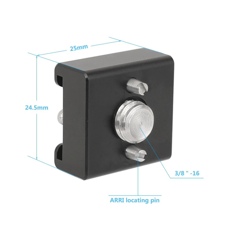 HDRig 3/8-16 ARRI 표준 장착 포인트용 ARRI 위치 지정 핀이 있는 콜드 슈 마운트 어댑터 사진 연결
