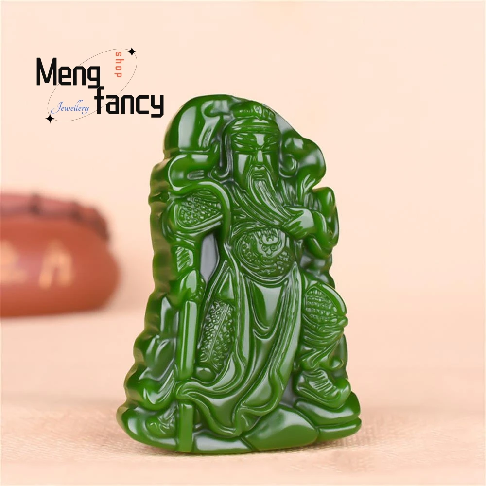 

Natural Hetian Jasper Guan Gong Jade Plaque Pendant Exquisite Charm Fashion Luxury Jewelry Best Selling Handicraft Holiday Gift