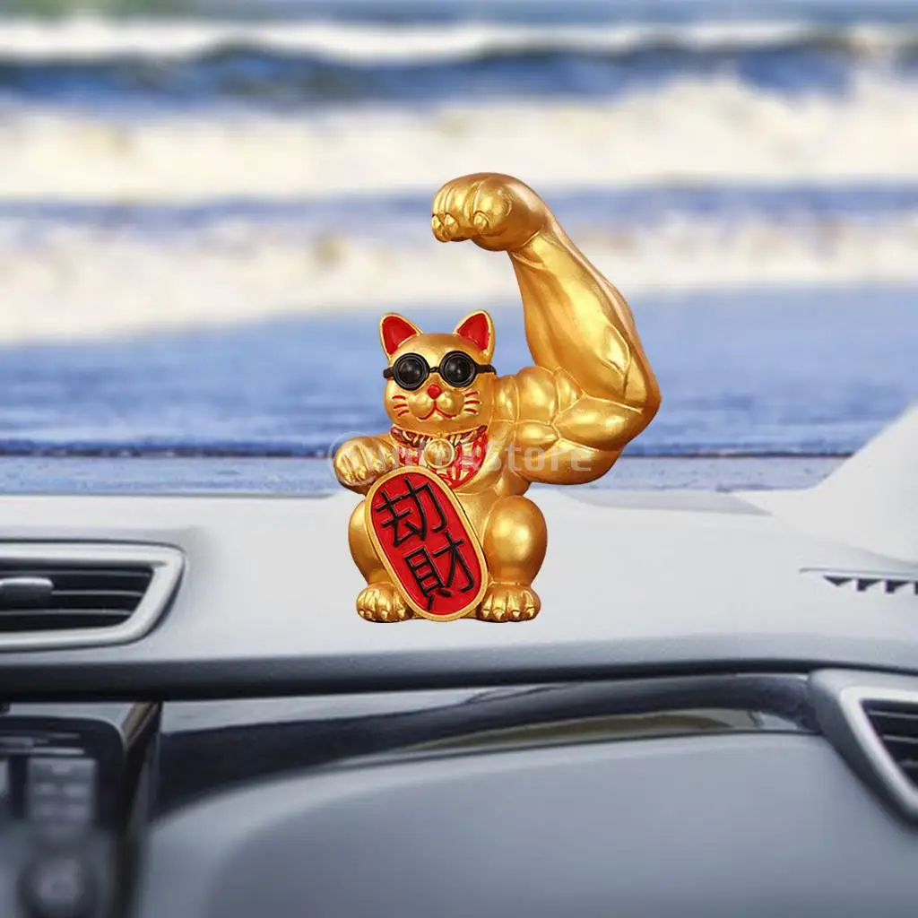 Giant Lucky Cat Statue Resin Muscle Arm Figurines Waving Arm Fortune Cat Powered Home Office Car Decor cat figurine decoration cat figurines ornament crafts resin ornaments resin crafts miniature figurines