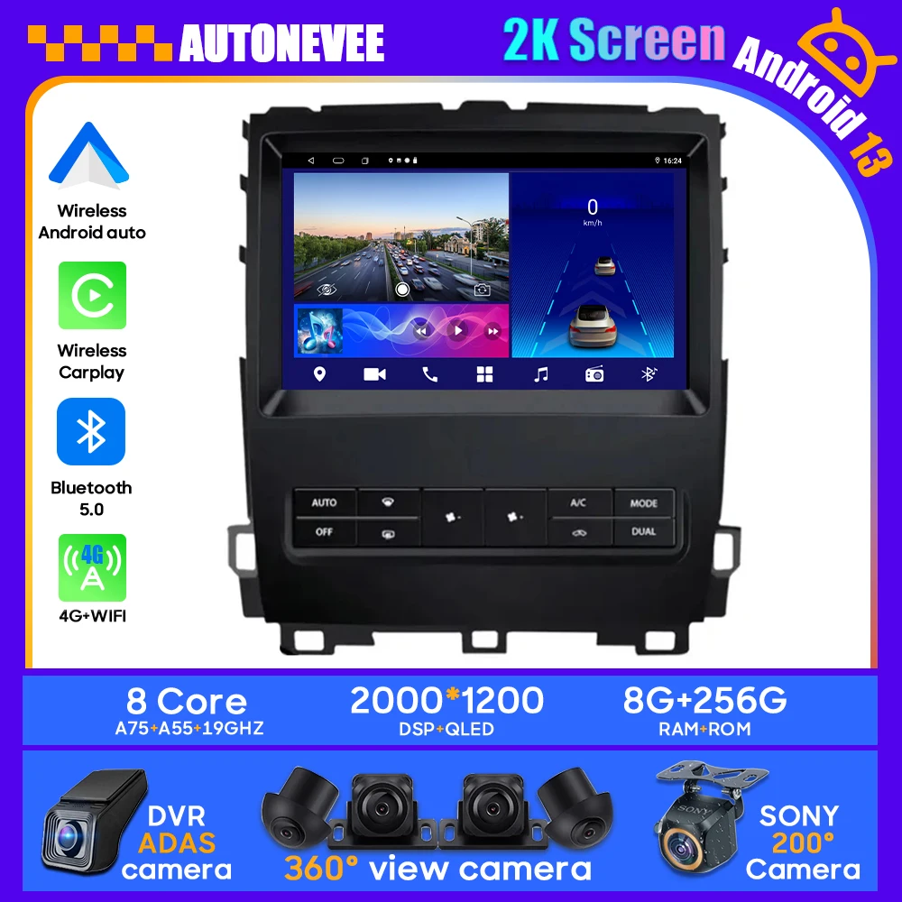 

Android For Lexus GX470 GX 470 J120 2002 - 2009 For Toyota Land Cruiser Prado 120 Car Multimedia Head Unit Carplay Auto GPS BT