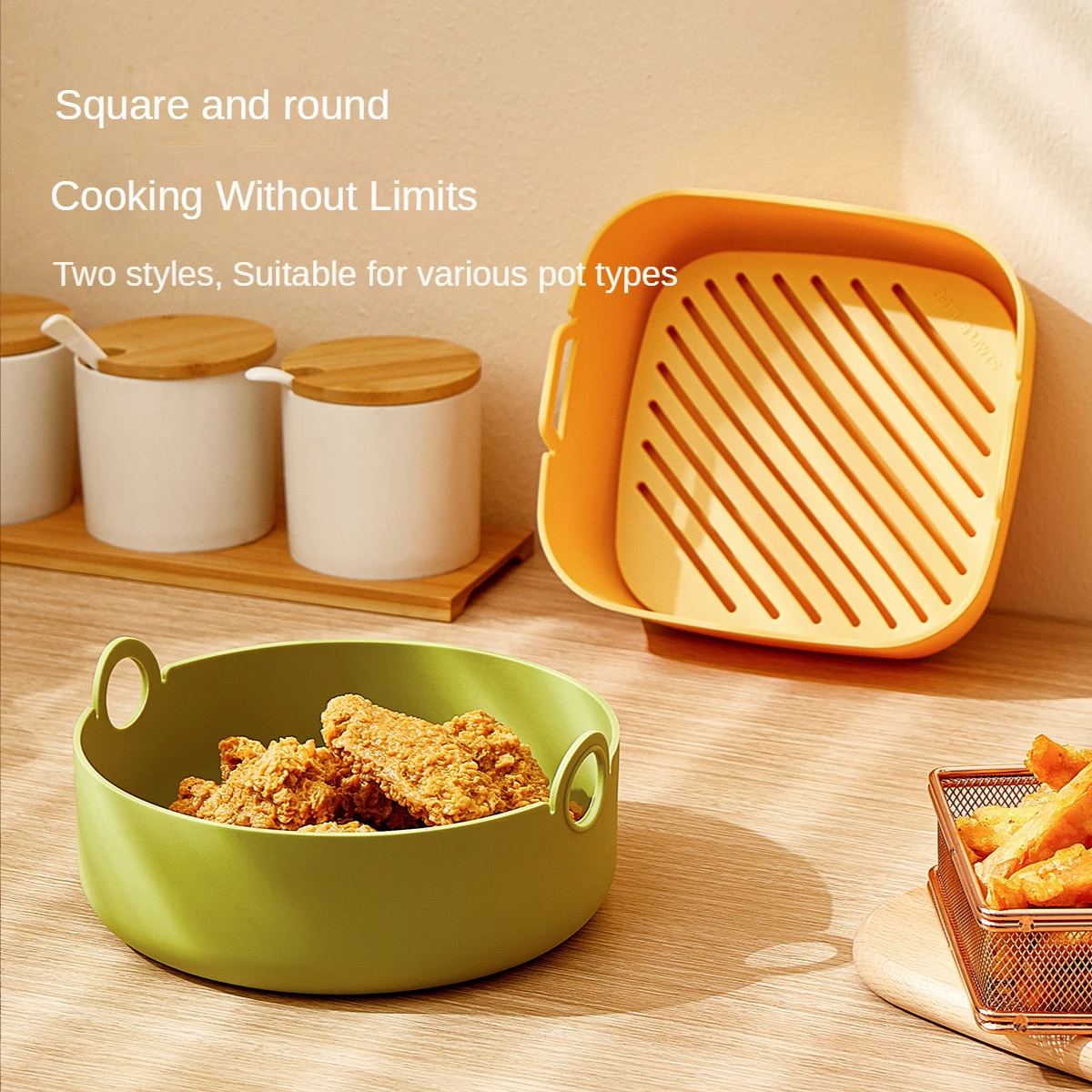 

Air fryer silicone bowl microwave oven square circular baking tray fruit salad bowl kitchen supplies