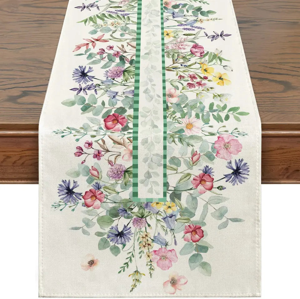 LOZULO Chemin De Table Moderne Avec Fleurs Sauvages Et Herbes