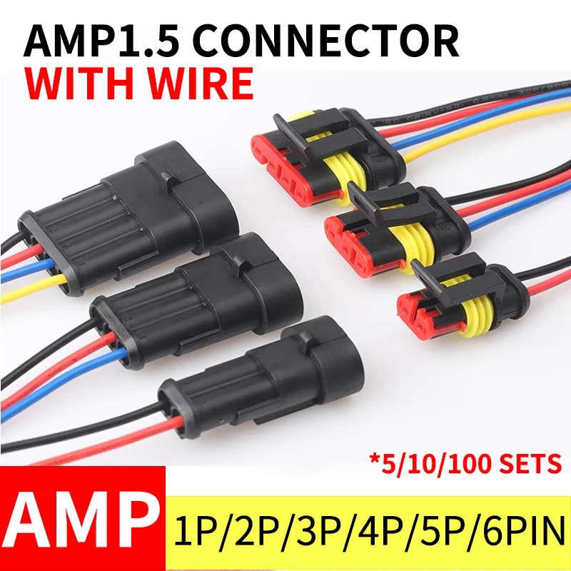 

5/20/100 sets AMP 1P 2P 3P 4P 5P 6P Waterproof Auto Connector Male Female Plug with 15CM 18AWG Wire Cable HID harness for Car