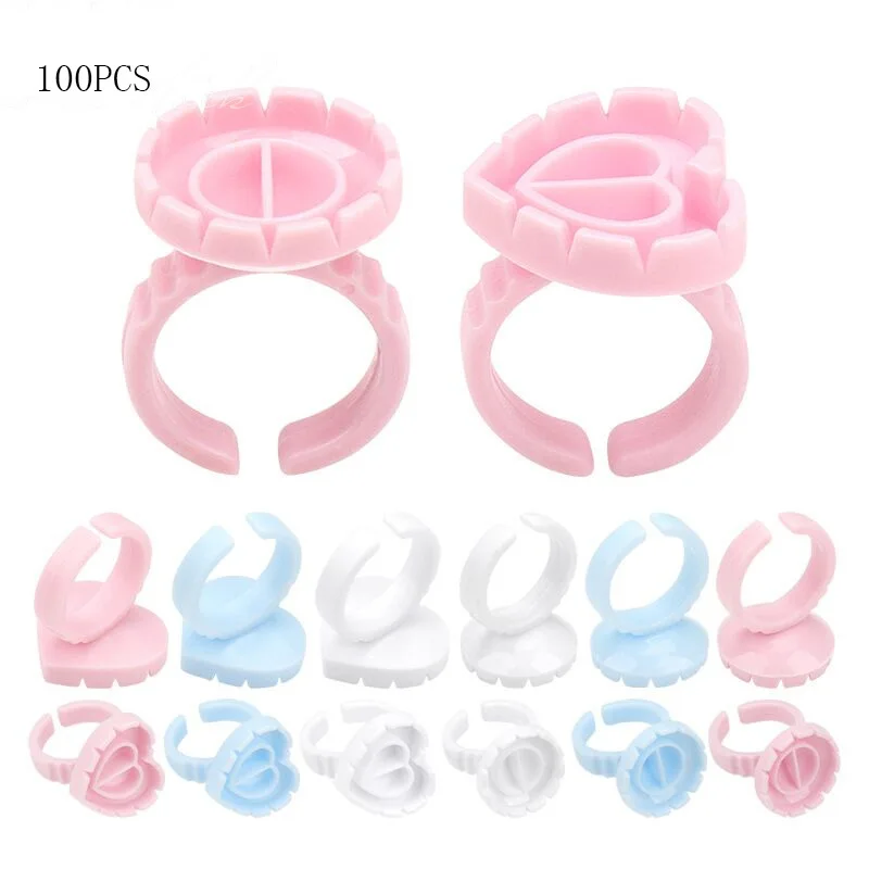 

100 PCS Disposable Heart-shaped Plastic Glue Ring Cup Eyelash Extension Tattoo Pigment Holder Pallet Lash Makeup Supplies Tools