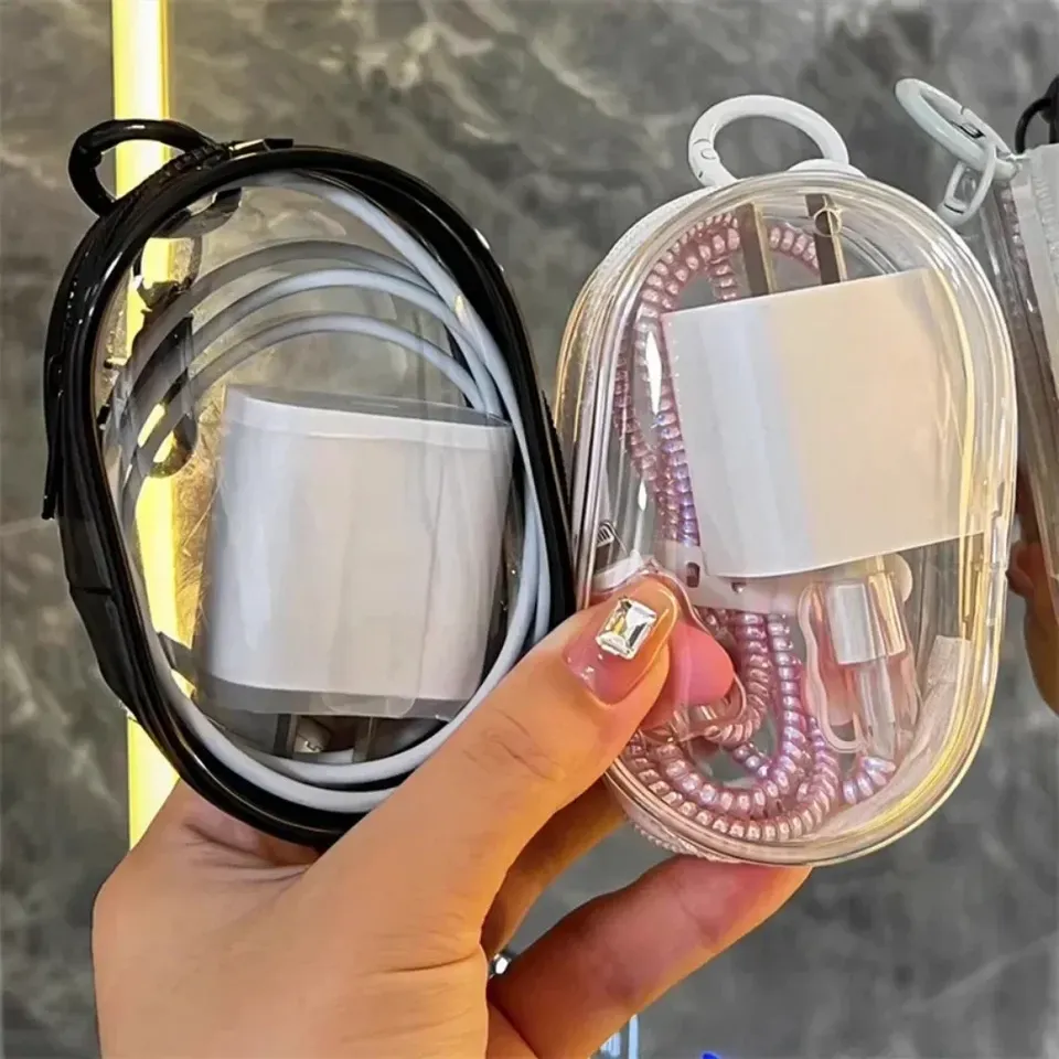 Portable Mini Clear Zipper Storage Bag Keychain Cartoon Doll Children Toy Mystery Box Organizer for Earphones Chargers Gift Bag