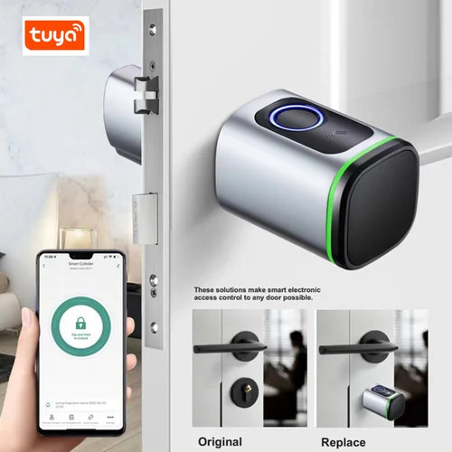 Tuya BLE DIY 실린더 코어 생체 지문 카드 TTLock, 앱 전자 도어 잠금, 게이트웨이가 있는 유로 실린더 스마트 잠금 3