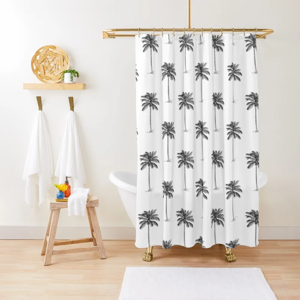 

Coconut Palm Trees Line Drawing Pattern Shower Curtain Bathroom And Shower Products Bathroom Fabric Curtain