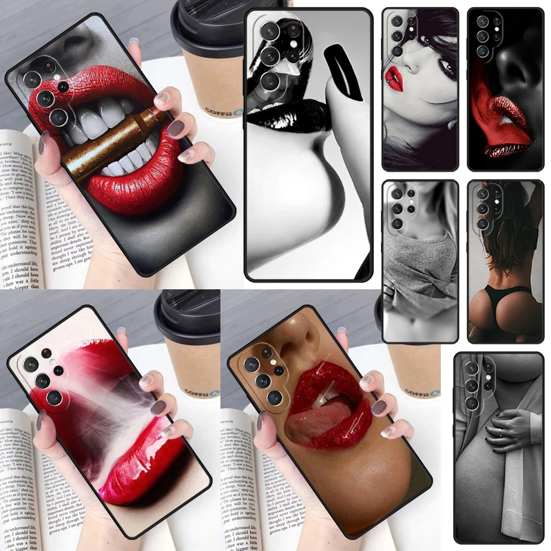 Sexy Lady Red Lips Hot Girl Cover Per Samsung Galaxy S23 Ultra S22 S20 S21 Fe S8 S9 S10 Plus Note 10 20 Ultra Phone Case