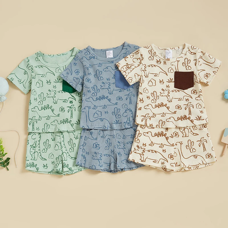 Fashion Baby Clothes Set Summer Toddler Baby Boy Casual Dinosaur Tops Elastic Shorts 2pcs Newborn Boy Clothing Outfits