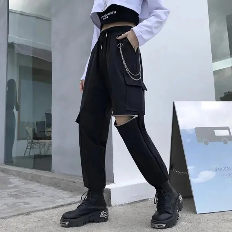 

Summer Thin Harlan Cargo Pants For Women Traf Korea Style Hip-hop Y2k Trousers Women's High-waist Narrow Straight Leg Sweatpants