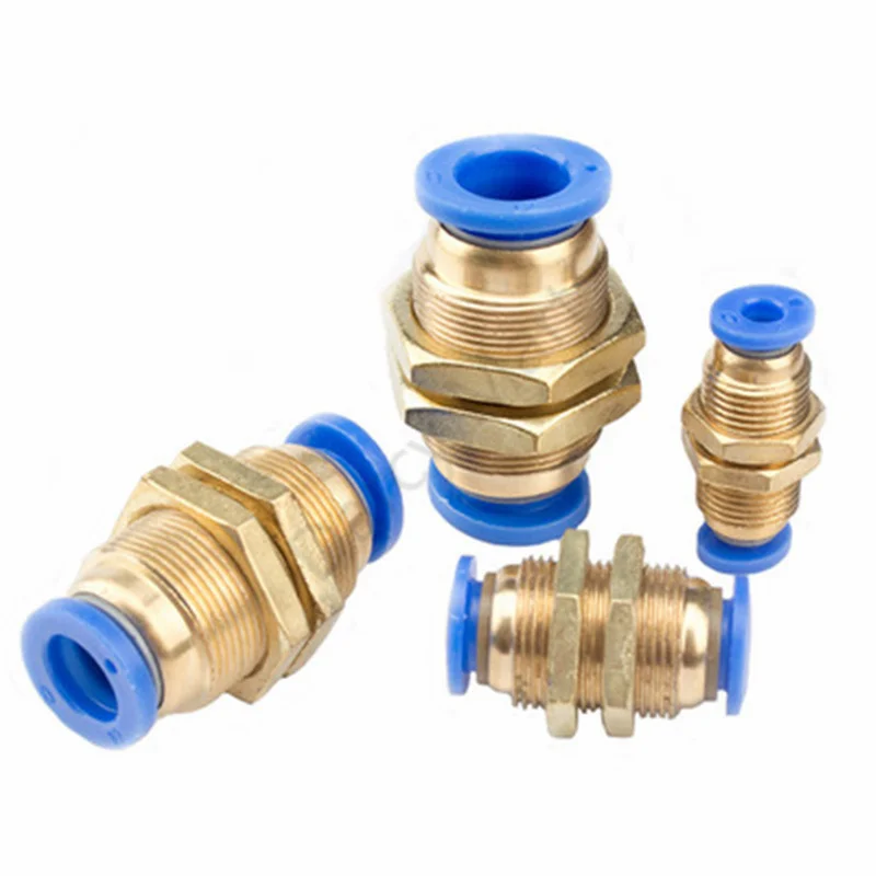 

Pneumatic Straight Bulkhead Union PM 4mm-12mm OD Hose Tube Quick Coupling One Touch Push Into Gas Connector Brass Quick Release
