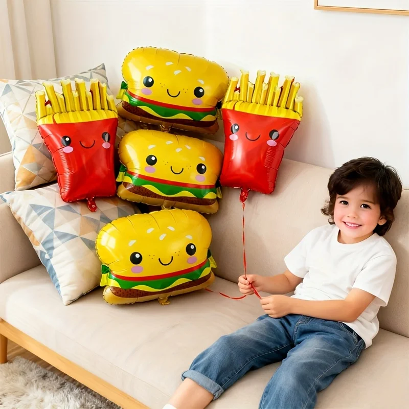 4/5/6-teiliges Fast-Food-Themen-Partyballon-Set Hamburger Pommes Snacks Geformte Ballons Geburtstagsparty-Dekorationen Festzubehör – Detail 8