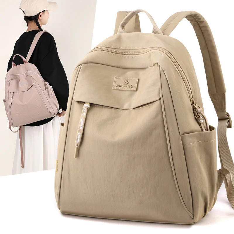 KEYEMP Lightweight School Backpack For Women – Large 24L Capacity, Waterproof, Anti-Theft Pocket, Beige