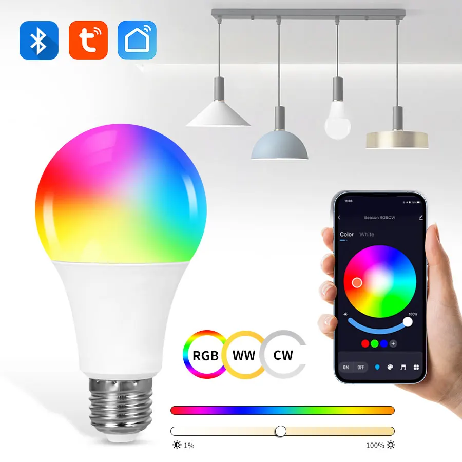 AC 220V 110V Tuya Smart Bluetooth LED Light Bulb E27 9W RGB Lamp APP Control Dimmable Lampada Timer Function Color Changeable