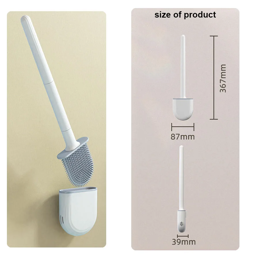 Leak-Proof Base Toilet Brush Silicone Brush Head Convenient Sanitary Head Storage Cover Toilet Cleaning Wall-Mounted