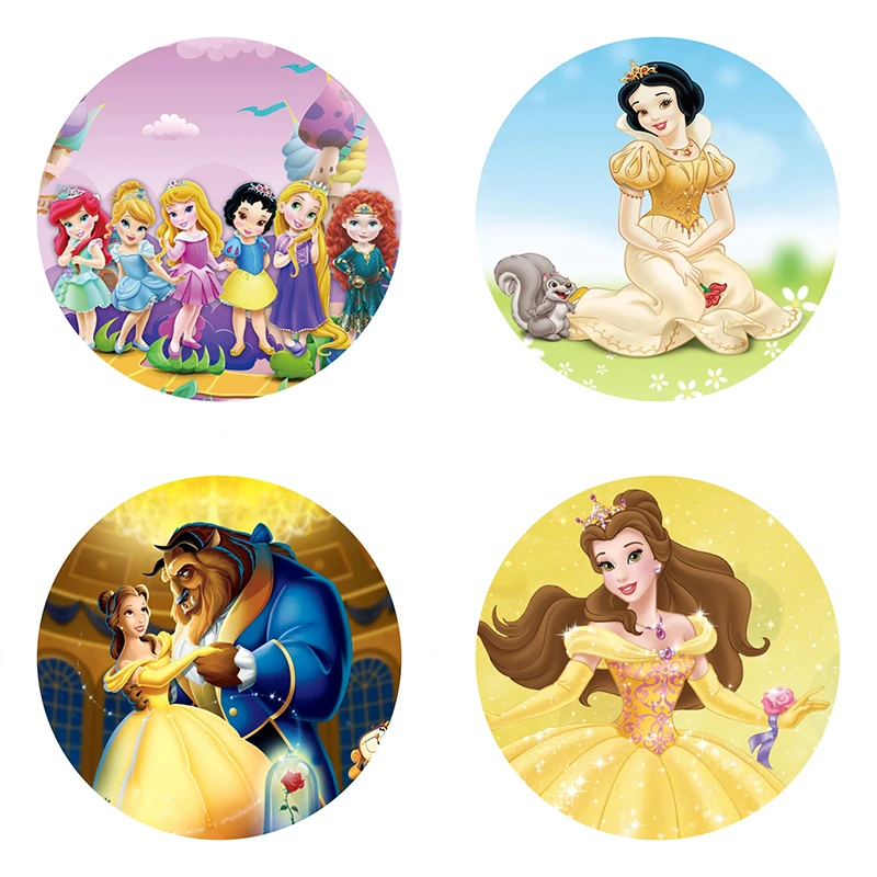 

Customized Disney Princess Party Round Backdrops Curtain Photobooth Backdrop Wedding Birthday Party Wall Decorations Background