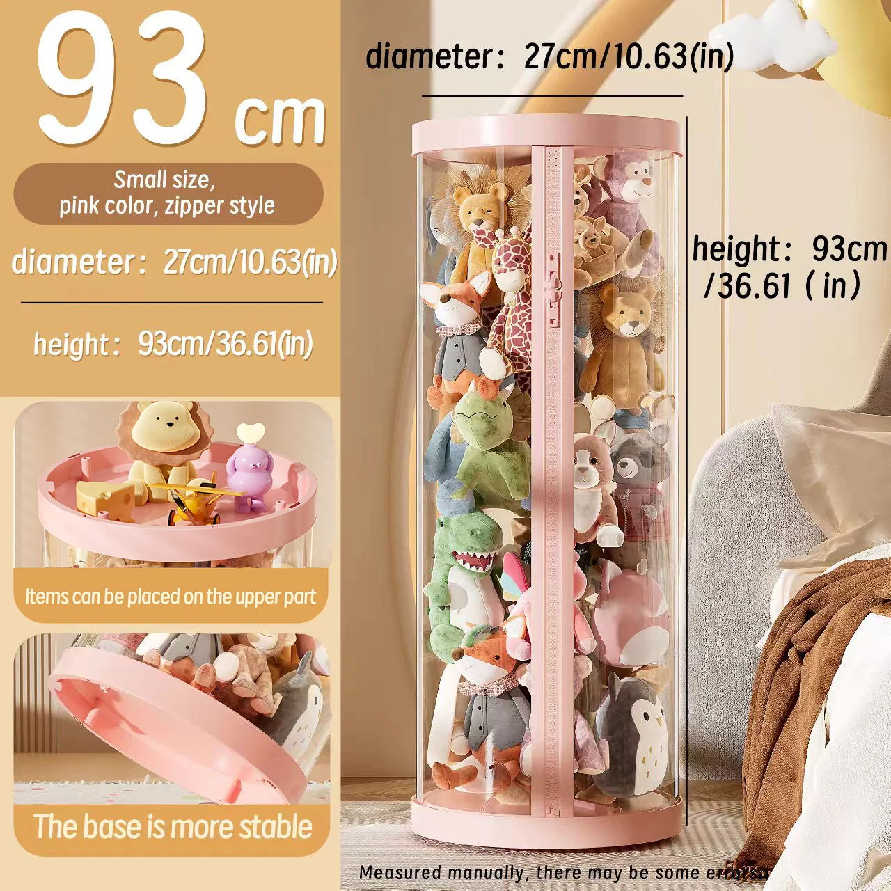 Caixa de armazenamento de boneca transparente brinquedo de pelúcia organização tubo de armazenamento diy caixas com zíper presente de natal do miúdo organizador de brinquedos das crianças