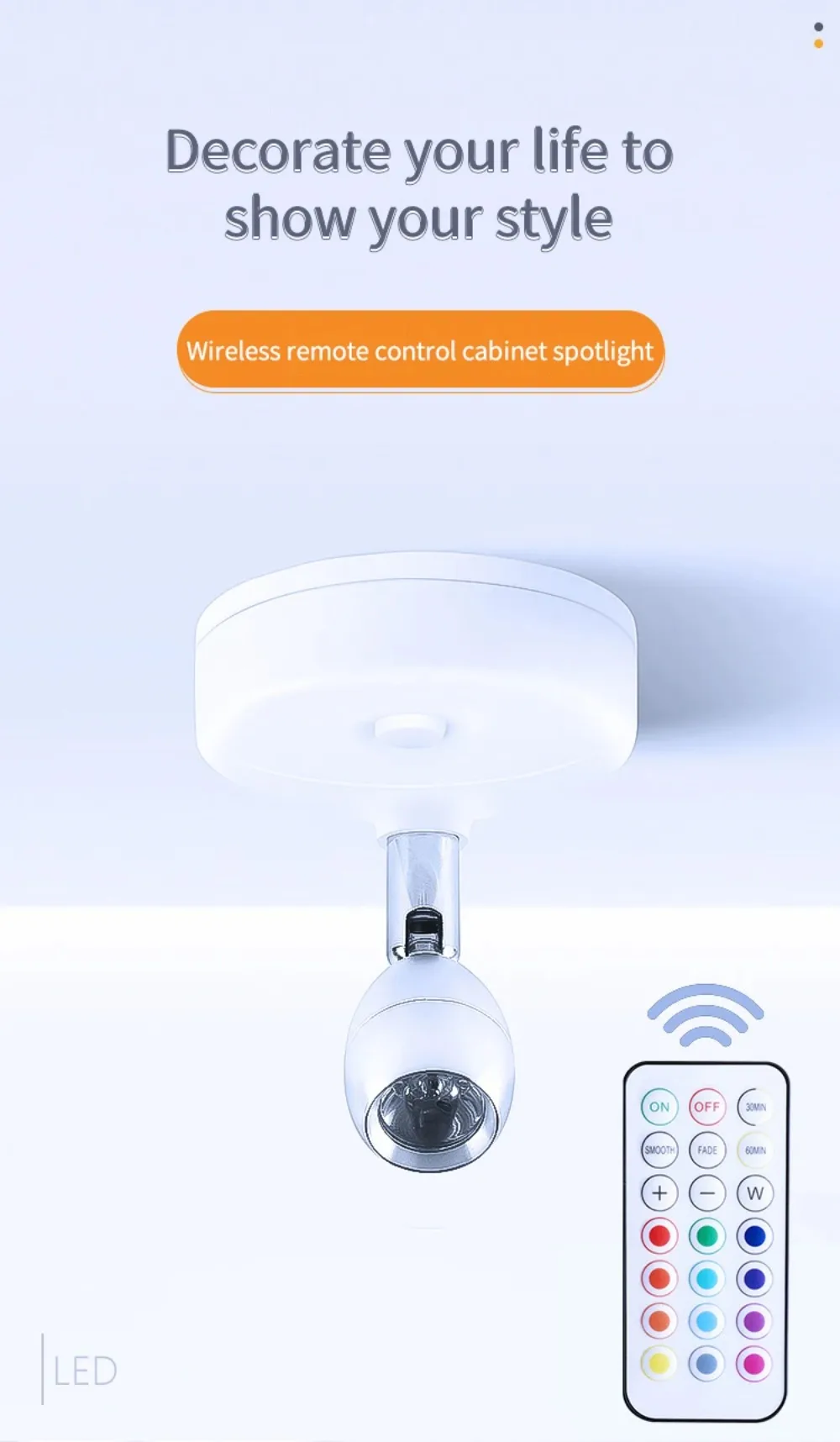 Description Picture 2 of itemWireless LED Cabinet Light 13 RGB Colors and Remote Control Dimmable Wall Lamp for Room Art Showroom Hallway Lighting