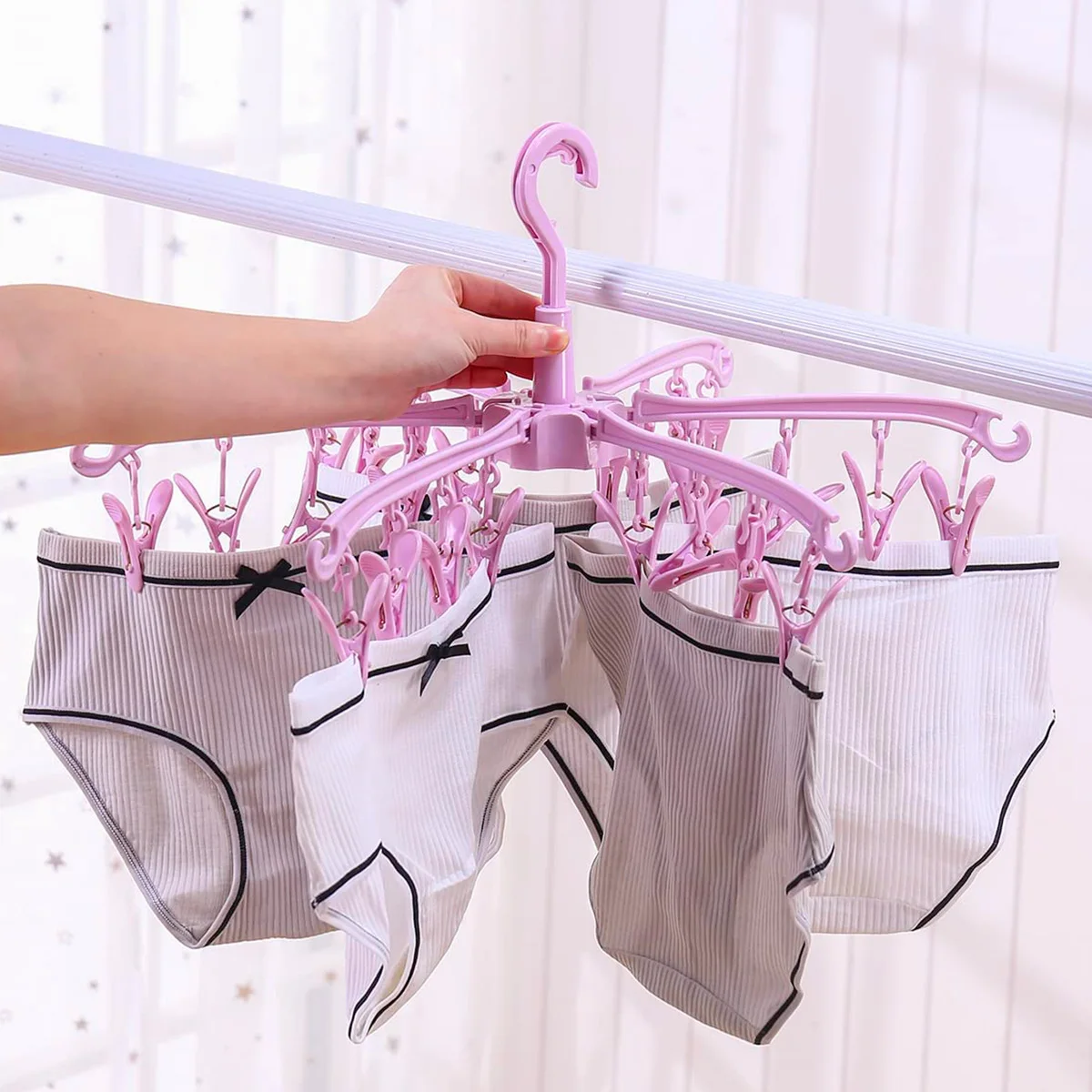 Description Picture 5 of item24 Clips Folding Clothes Dryer Rotatable Hanger Windproof Socks Underwear Drying Rack Home Storage Laundry Rack New Dropshipping