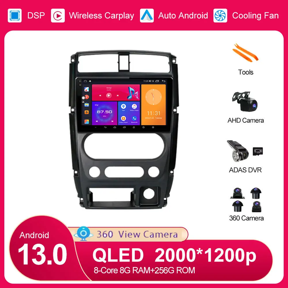 

For Suzuki Jimny 3 2005 - 2019 Wireless Android 13 Logger Autoradio GPS Navigation SD Card Colorful Light