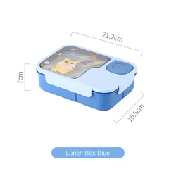 Kawaii Cartoon Bento Lunch Box for Kids - Heated Food Storage with 3 Compartments (Blue dog)