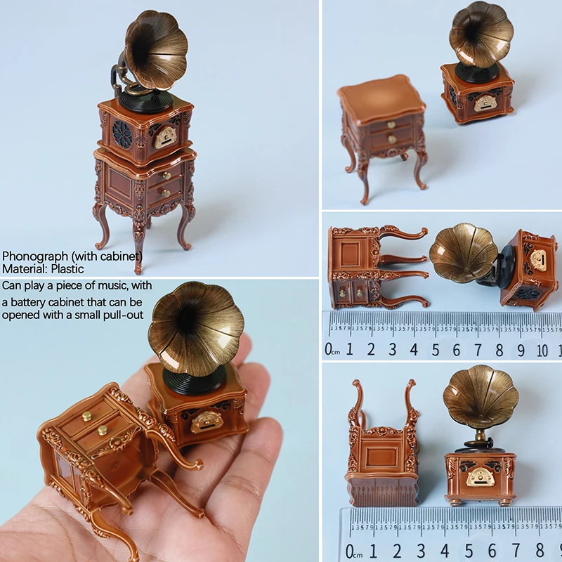 1/12 Maßstab Puppenhaus Grammophon Mit Schrank: Miniatur