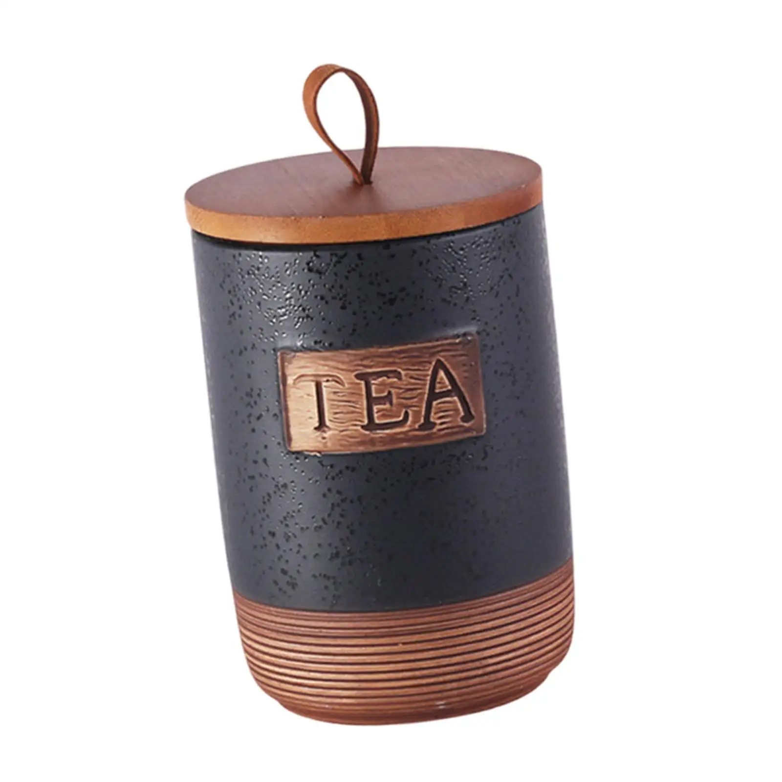 Ceramic Storage Container Holder with Wood Lid Ornament Kitchen Canister Food