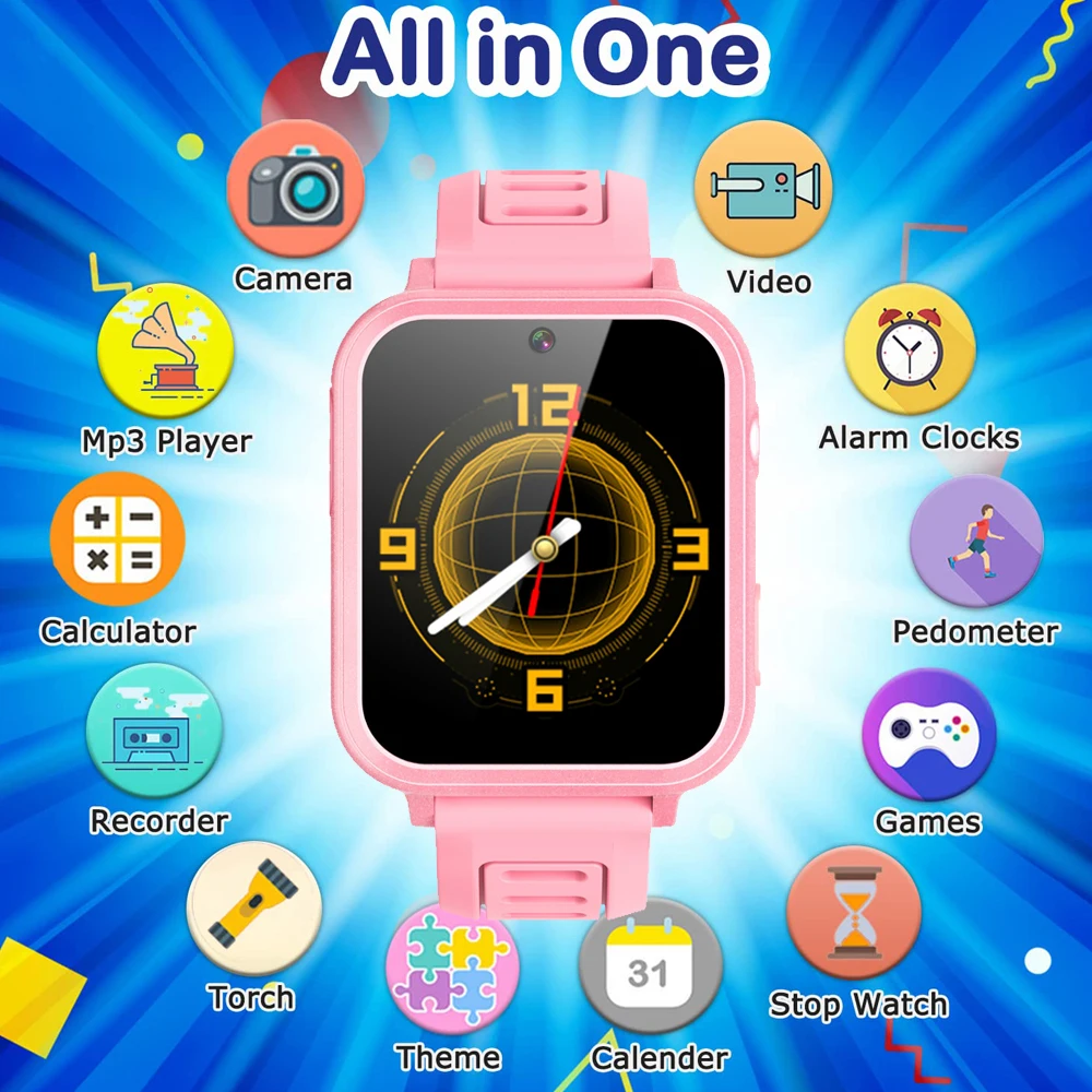 Kids Music Game Smart Watch with 24 Games Music Play Pedometer Fitness Tracker Time Display Video & Audio Recording with Torch