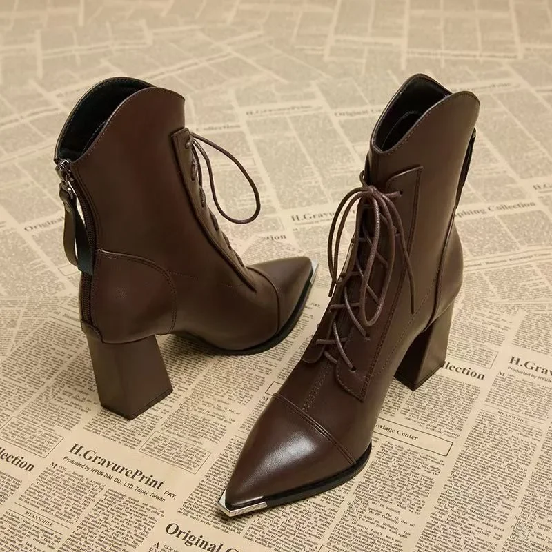 8cm High Heels Women's Ankle Boots Pointed Fashion Shoes Dress Designer Women's Boots 2025 Winter Sexy Chelsea Botas De Mujer