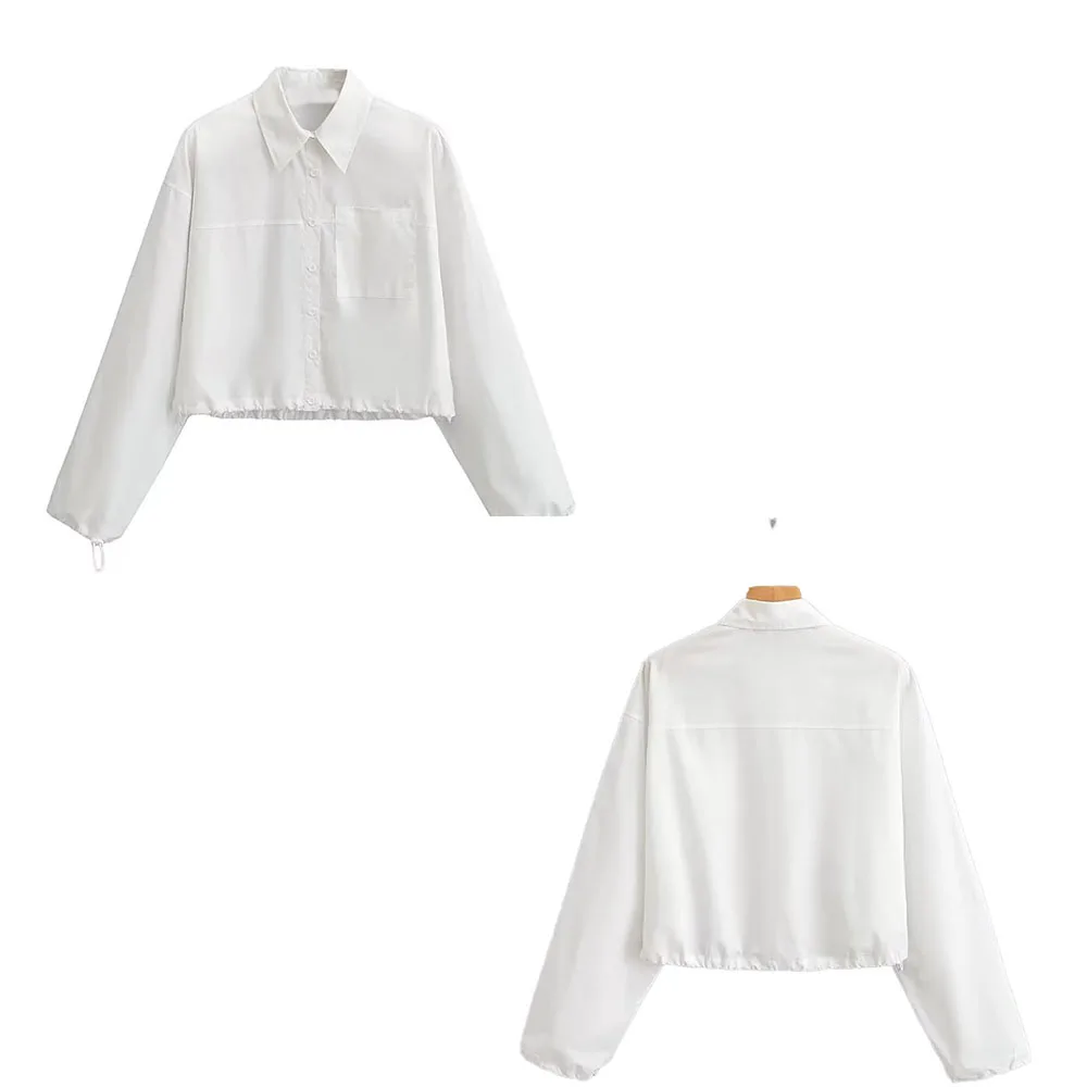 

Spring and summer new women's fashion casual Ruili temperament pocket cotton long-sleeved white cardigan shirt