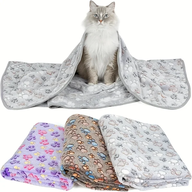 3pcs/1pc Thickened Pet Blankets with Paw Print & Bone Patterns - Soft Plush Machine Washable Dog Blankets for All Dog Sizes 2