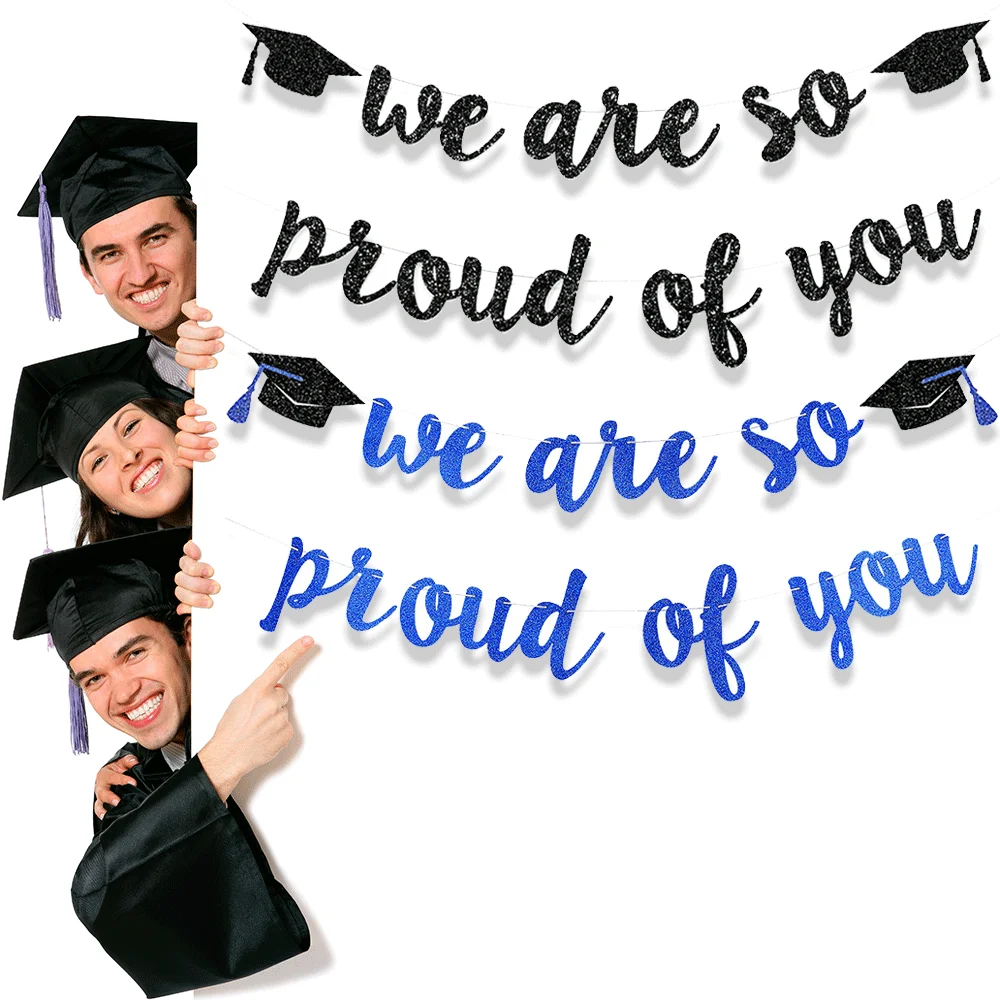 2025, Abschlussdekorationen, Banner, blau/schwarz, glitzernd, Abschlussbanner, Girlande, High School, College, Abschlussfeier, Zubehör