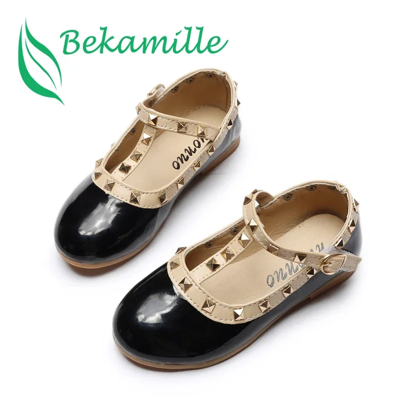 

Bekamille Children Princess Flat sneakers Autumn Girls baby Rivets Single Shoes Kids Leather Shoes Girls dance Shoes size 21-36