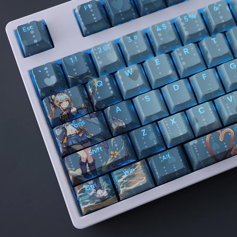 Genshin Impacto Kirara Keycap Tintura Pbt Subbed Anime Gaming Key Caps 61 87 104 108 Perfil Cereja - Imagem 5