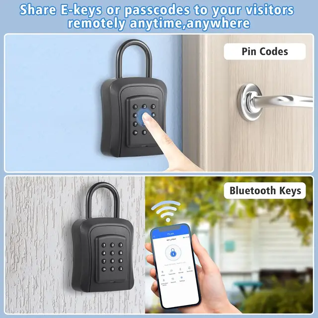 Metal Smart Key Lock Box Keybox Wall Mounted Large Key Combination Lock to Hide Keys Safe Storage for House Key Bluetooth 2