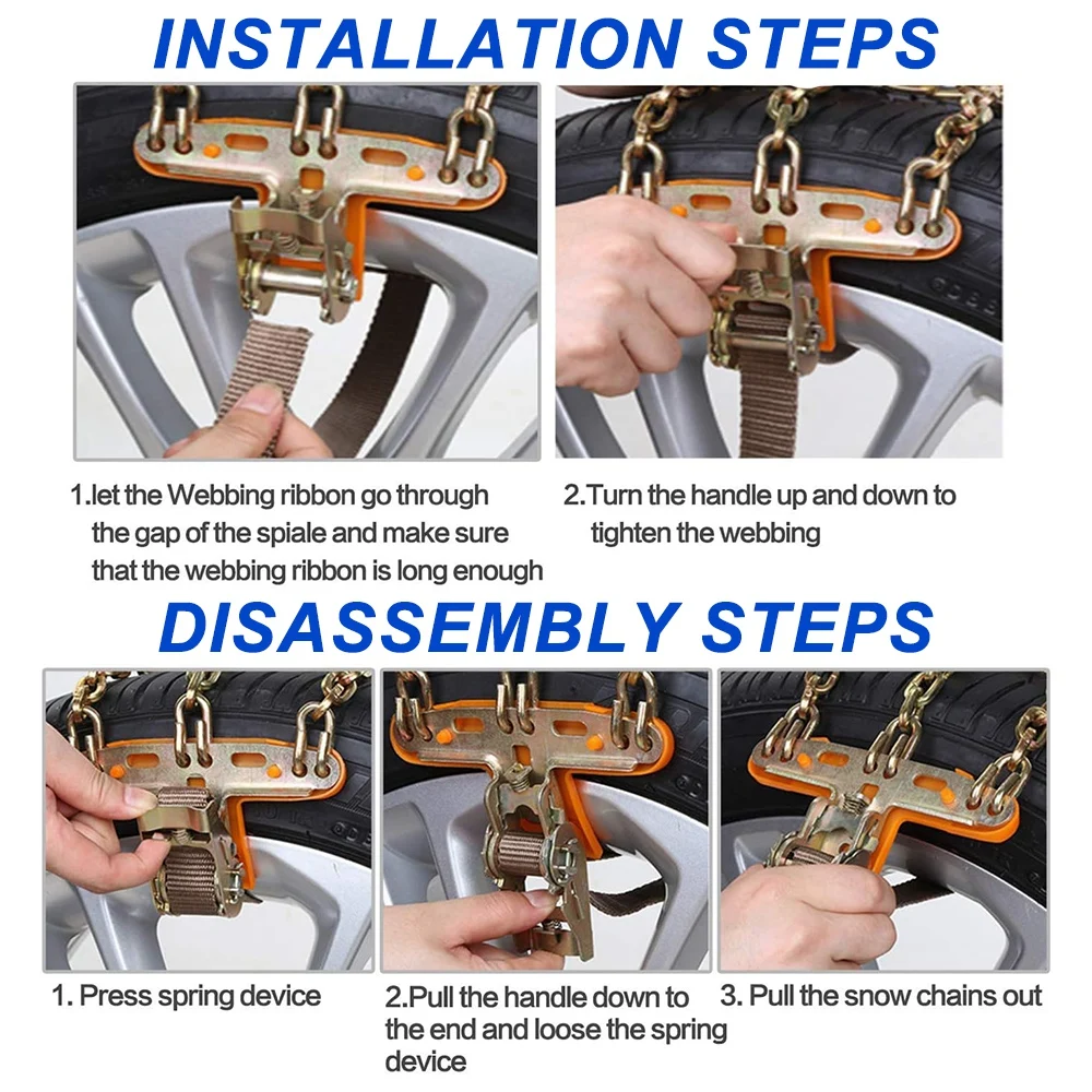 Anti-Skid Car Wheel Tire Chains 8PCS/Set Heavy Duty Metal Steel for Emergency Snow ICE Mud Sand Ground Tyre Chains for SUV Van