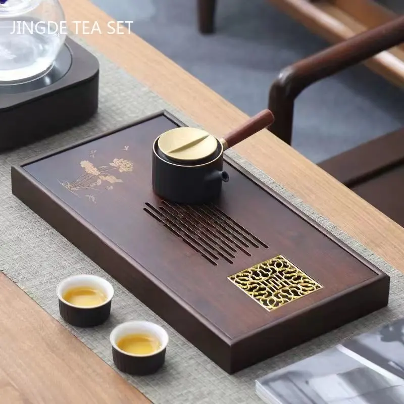 Hand Carving Bamboo Tea Tray Household Tea Set Decorative Tray Water Storage Type Tea Sea Chinese Tradition Teaware Supplies