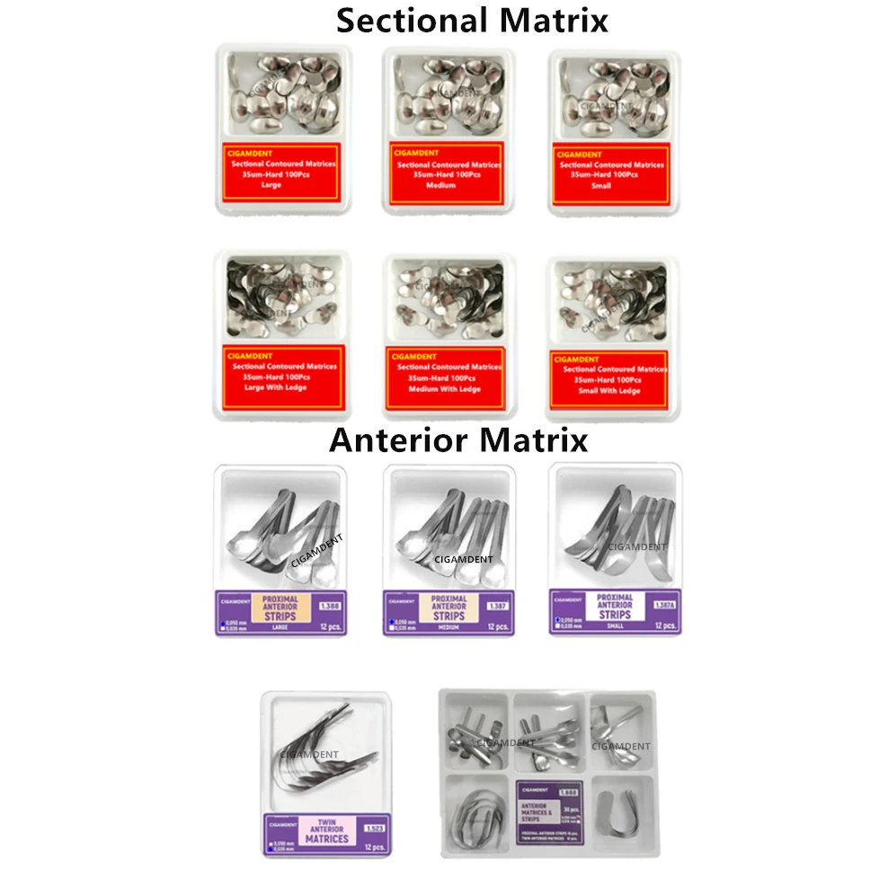 

1Box Proximal Anterior Strip Dental Matrix Bands Anterior Sectional Contoured Matrices Stainless Steel Refill Large Medium Small