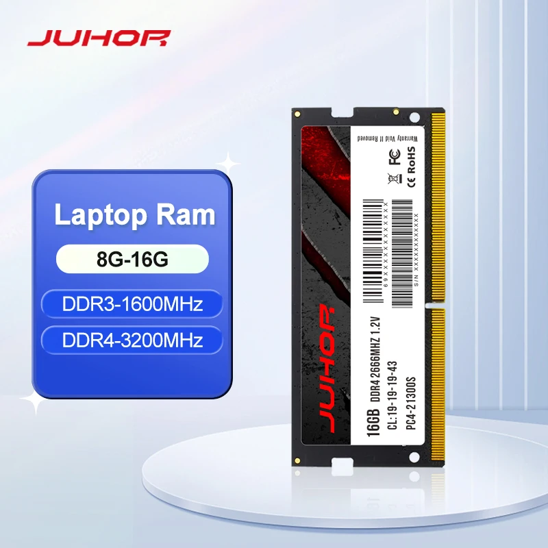 JUHOR Memoria Ram DDR4 8GB 16GB 2666mhz 3200mhz DDR3 8GB 1600mhz Sodimm Notebook Ram High Performance Laptop Memory