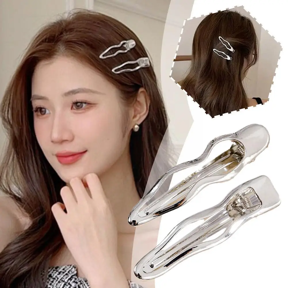 

Metal Wave Barrettes Special-Interest Design Cold Wind Side Clip Headdress Clip Clip Bang Female Hairpin Ins Clip Duckbill L0B5