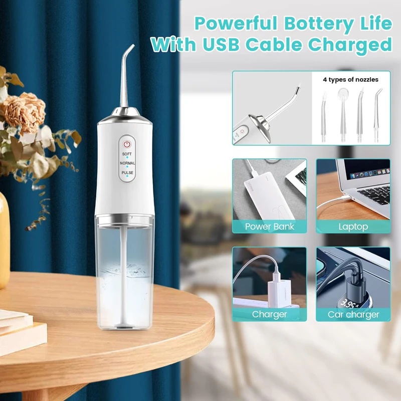 Water Dental Flosser Cordless for Teeth 3 Modes Dental Oral Irrigator Portable Rechargeable IPX7 Waterproof Water Teeth Cleaner 6