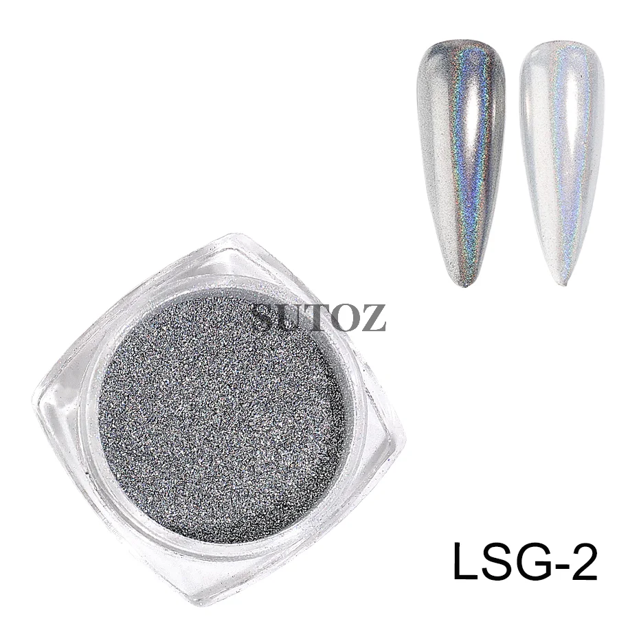 Nail Powder Nail Pigment Nail Glitter Nail Decoration Nail Decorations Nail Powder Set 1Box Laser Glitter Chrome Nail Powders Silver Metal Mirror Dust Manicure accessories Pigment Brush DIY Nails Decorations LELSG-2