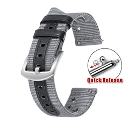 Breathable Quick Release Nylon Leather Watch Band Strap - 20mm (Grey)