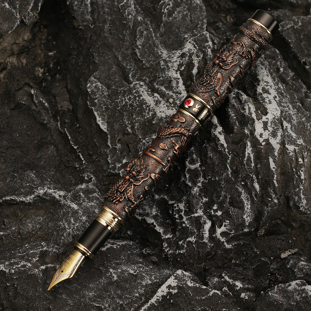 Jinhao Metal Dragon Fountain Pen Red Copper Heavy Ink Pen Iridium Ef/F/M/Bent Nib Beautiful Office Business Writing Gift Pen