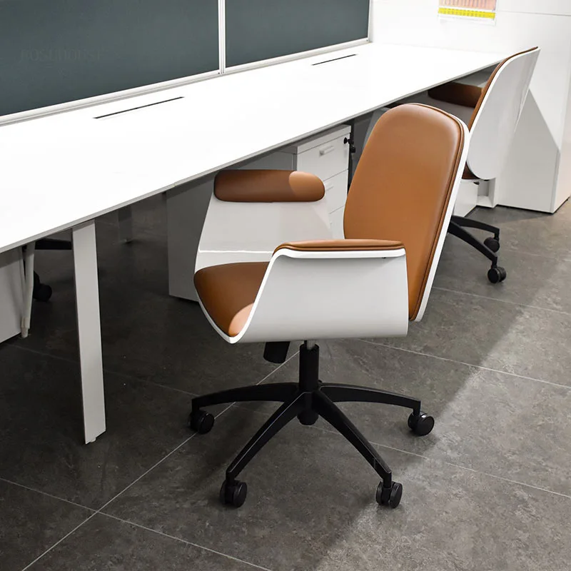 

Modern Leather Office Chairs Nordic Office Dining Comfortable Backrest Computer Chair Mobile Lift Swivel Armchair Gaming Chair