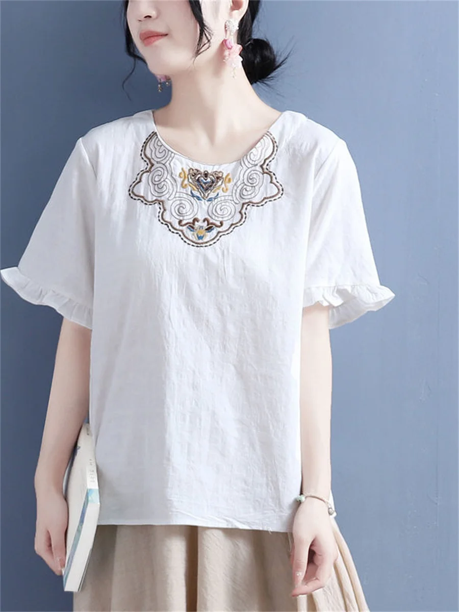 

4XL Women Spring Summer Blouses Shirts Lady Fashion Casual Short Sleeve O-Neck Collar Minimalism Printing Blusas Tops MM2006