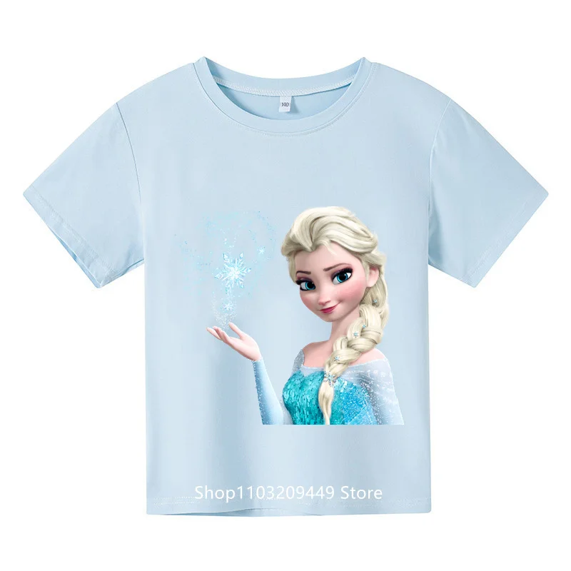 Kawaii Anna Elsa 겨울왕국 티셔츠, 소녀 상의, 디즈니 티셔츠, 어린이 반팔, 생일 파티 코스튬