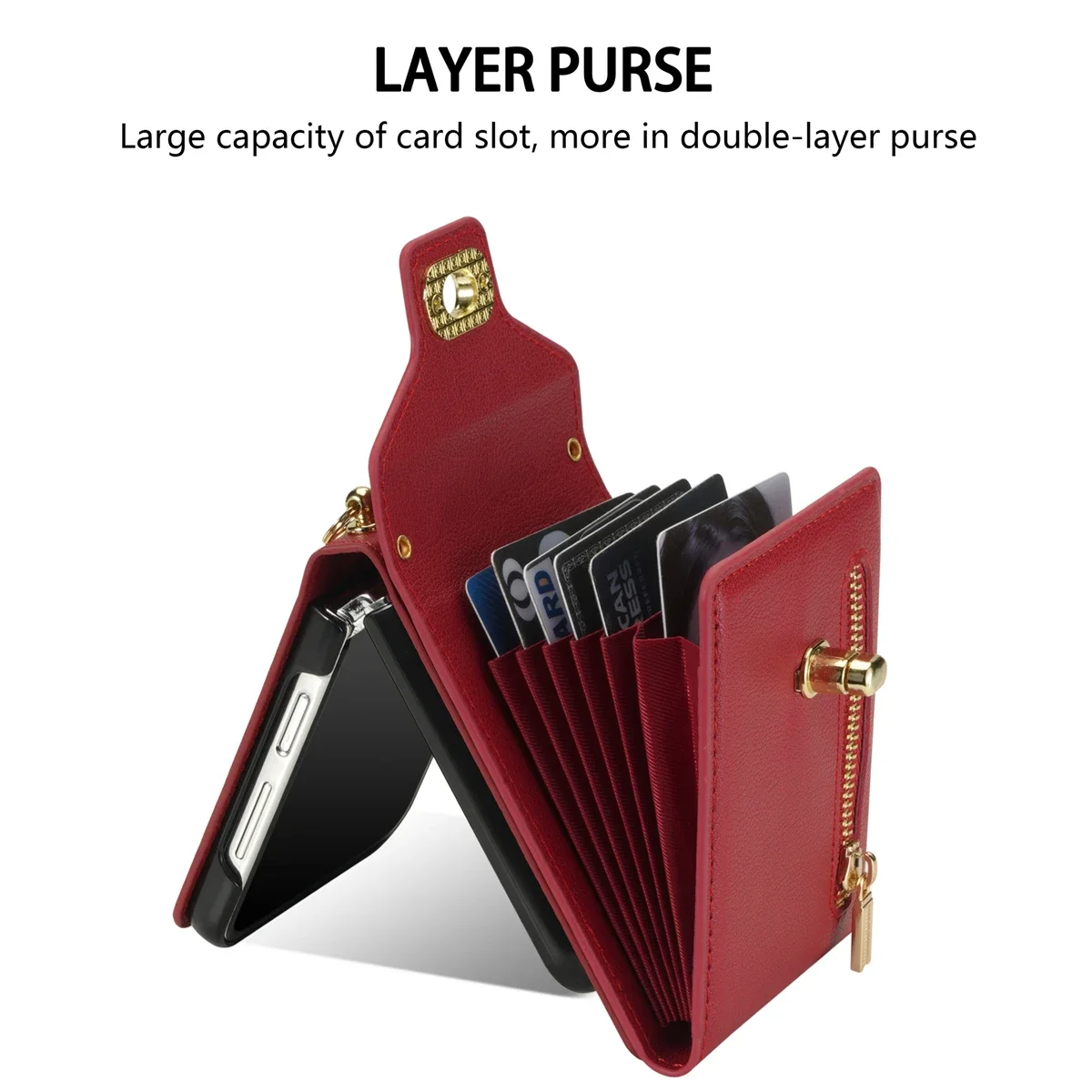 Zipper Wallet Crossbody Phone Case with Card Holder and Leather Cover
