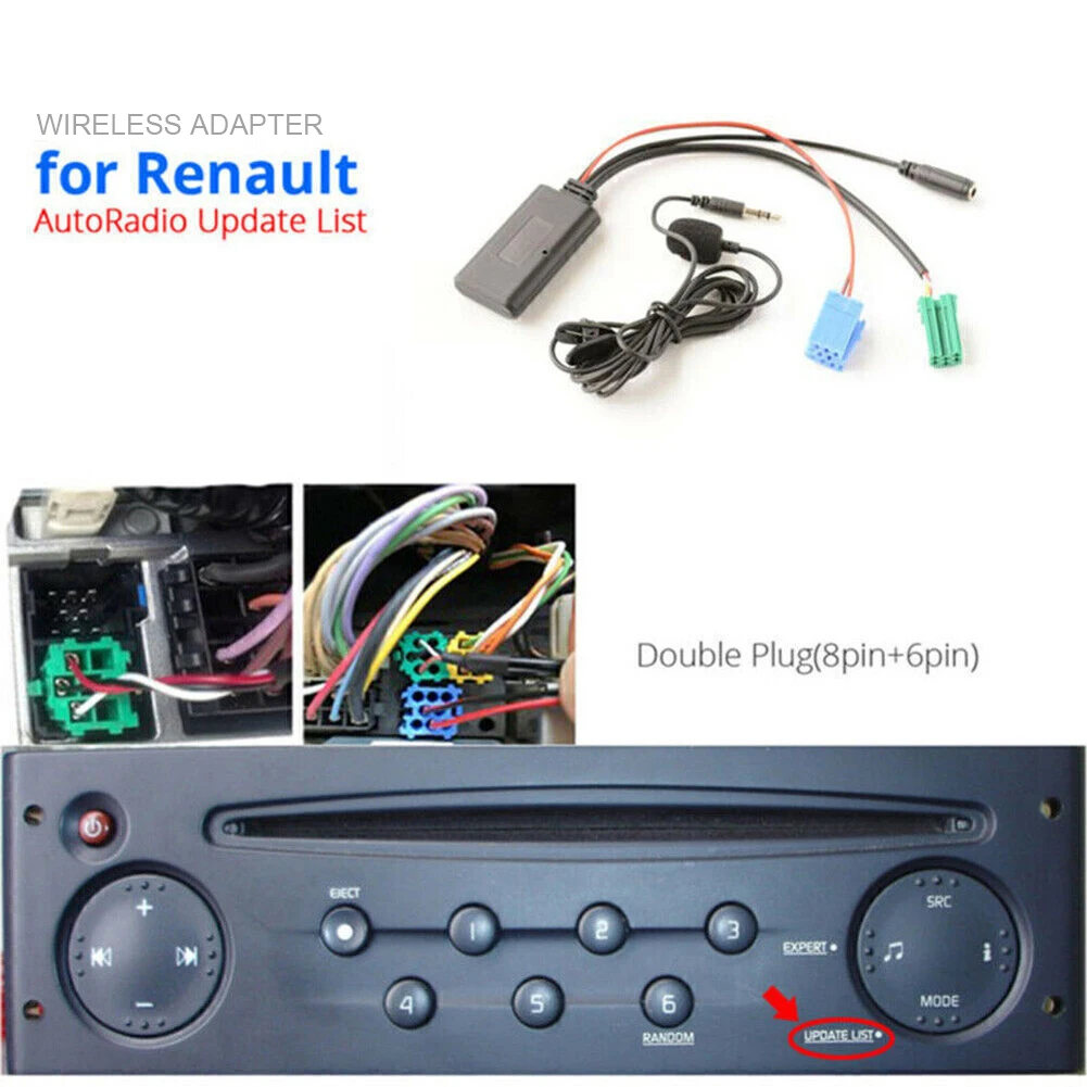 For Renault Update List Radio Audio Cable Adapter Car Bluetooth Adapter Cable with MIC Radio Stereo AUX Cable Adapter