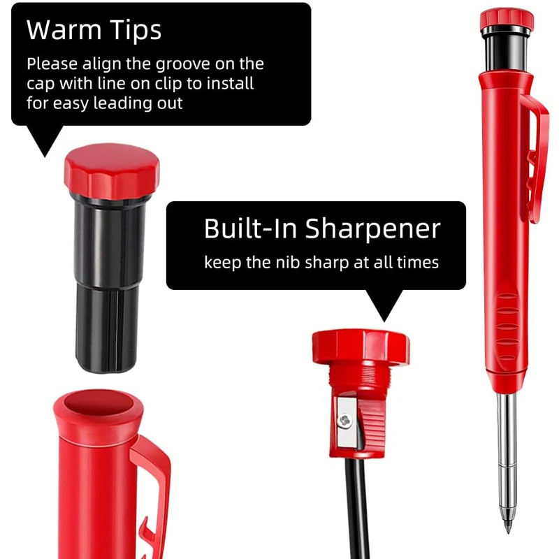 Nicpro,Set di matite meccaniche da carpentiere con 76 ricariche, 5 pezzi colorati per la lavorazione del legno con fori profondi, temperamatite e gomme per edilizia, disegno architetto